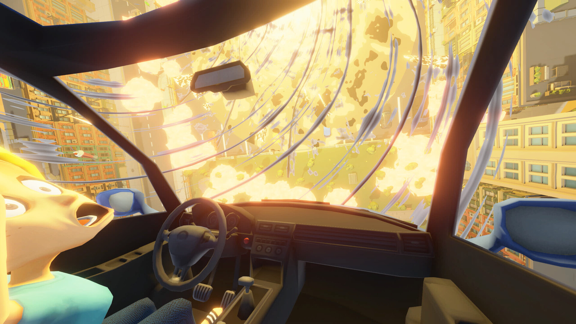 A chaotic drive through the city. Official Steam screenshot, 2026.