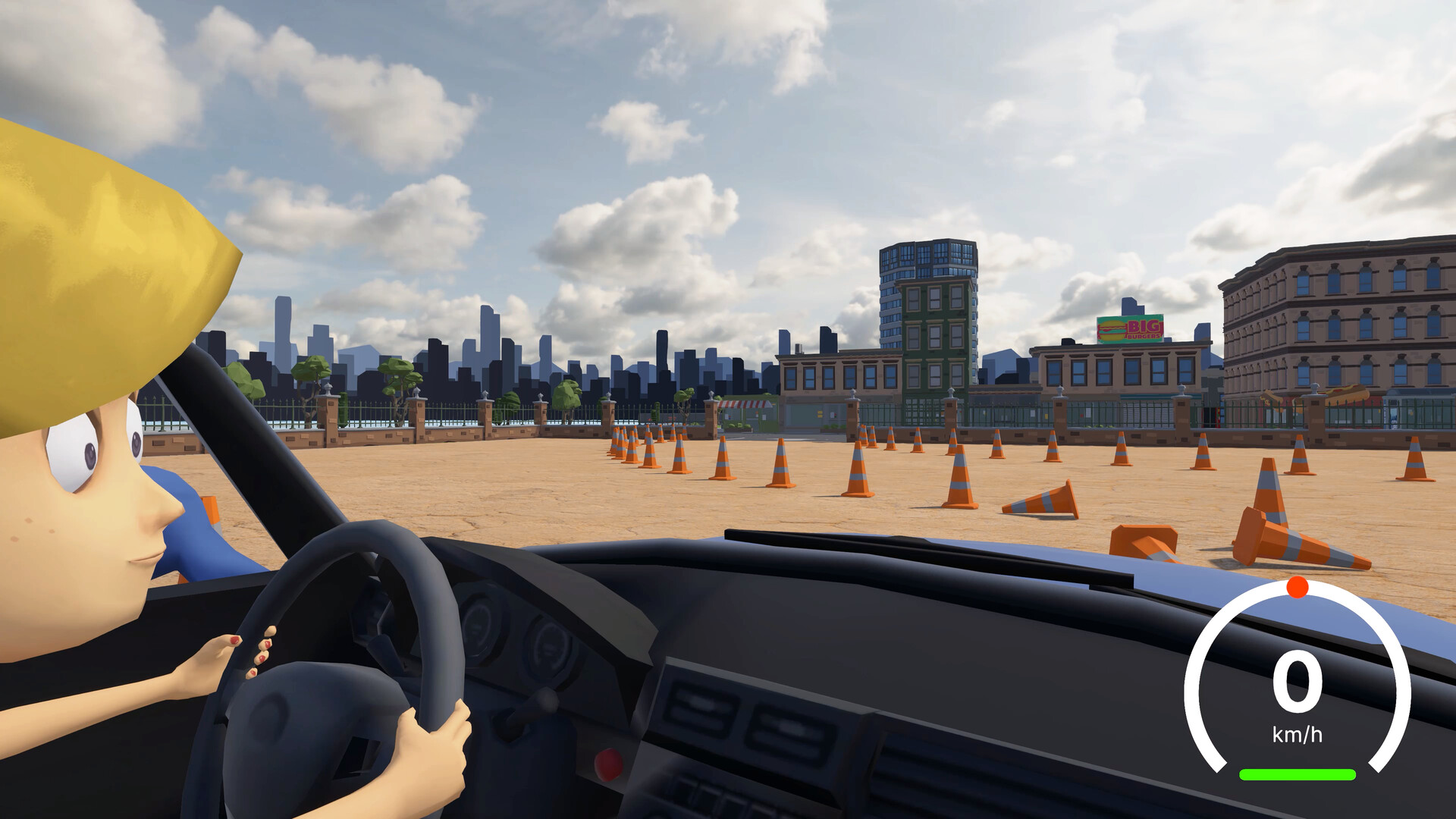 Driving practice among traffic cones. Official Steam screenshot, 2026.