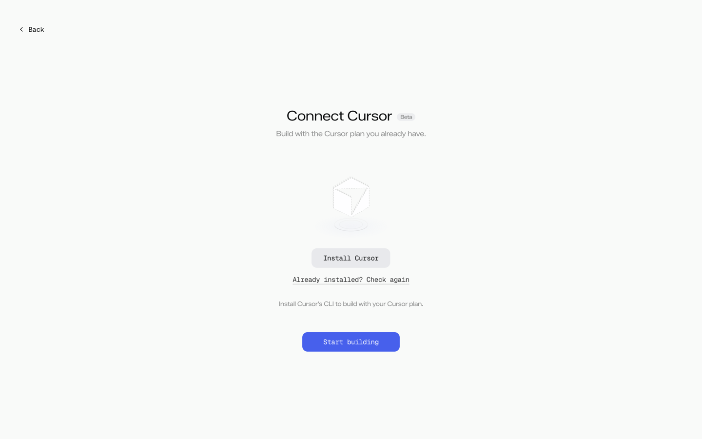 The Genex development preview labels Connect Cursor as Beta, with Install Cursor and Check again controls.