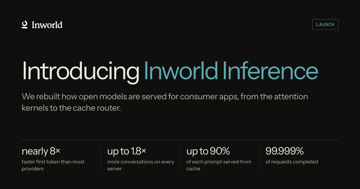 Inworld Inference launch artwork with the product name and model-specific performance claims.