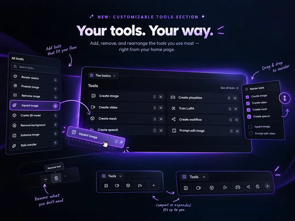 Layer's announcement artwork shows tools being added, removed and reordered on its home screen.