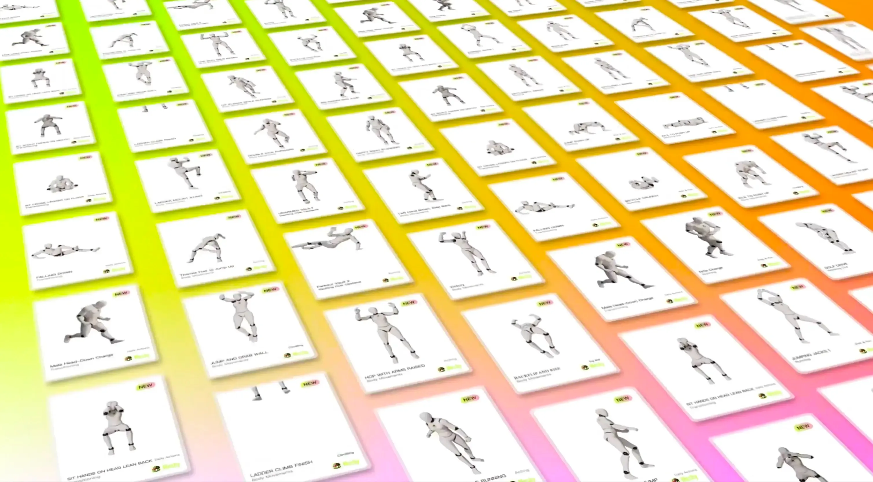 Meshy's official display of character animation preset cards