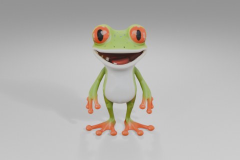 Scenario collection entry preview of a smiling green frog with orange-ringed eyes and orange fingers and toes.