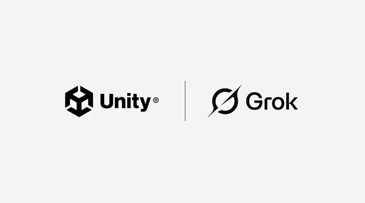 Unity 官方公告中并列展示 Unity 与 Grok 标志。