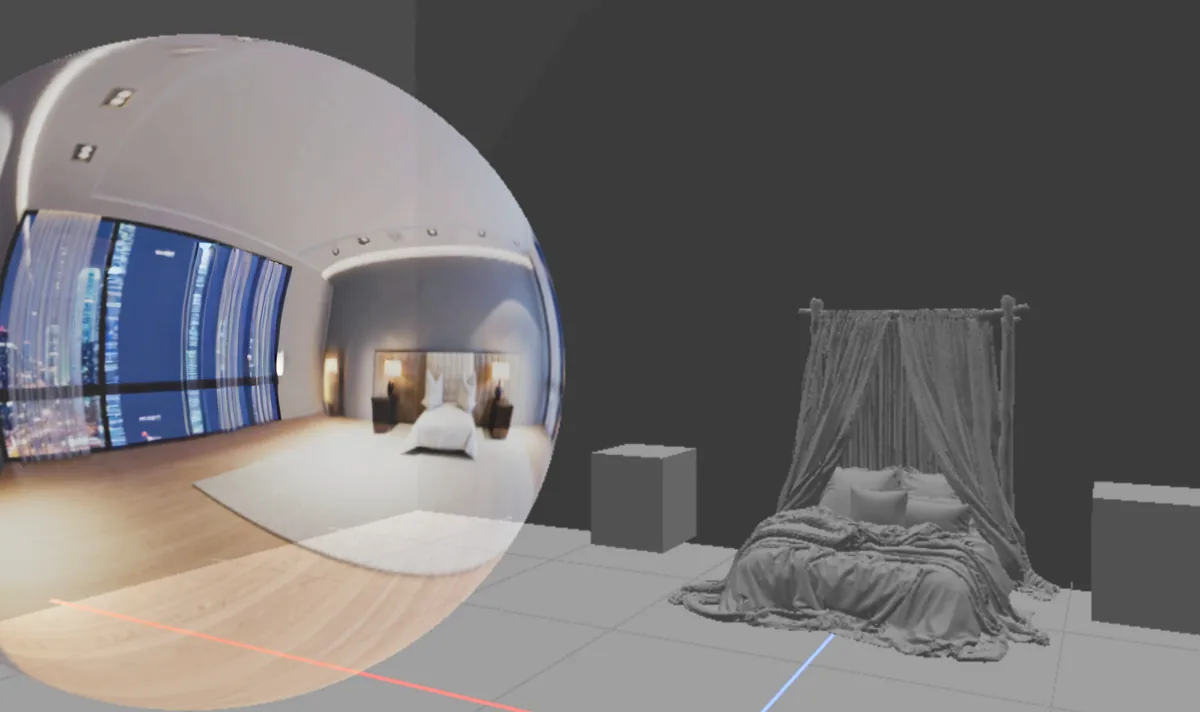 World Labs' Chisel illustration pairs a rough 3D bedroom layout with a generated environment preview.
